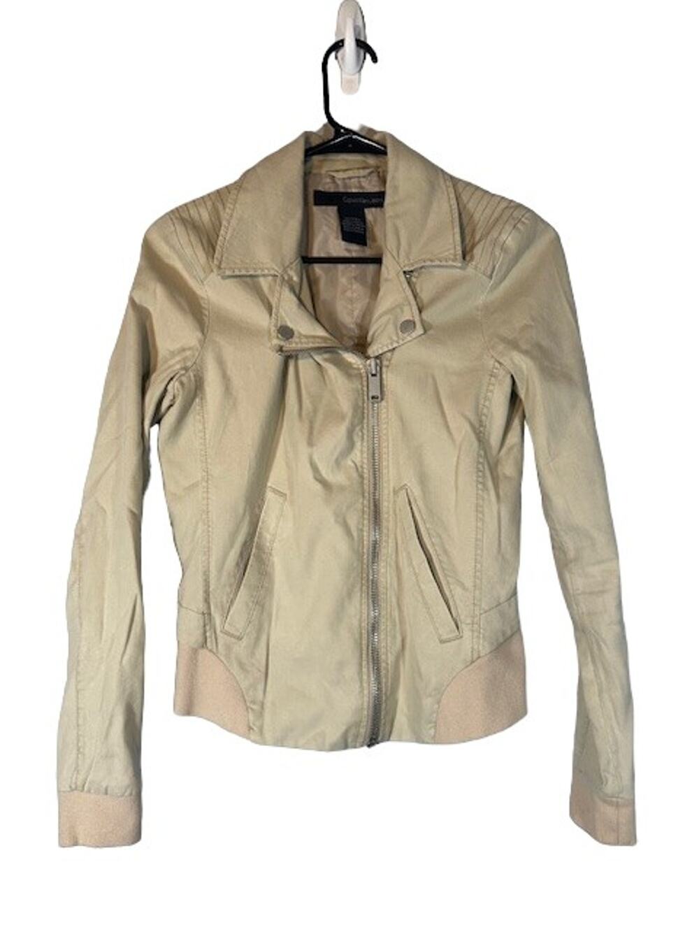 Calvin Klein Beige Classic Collared Moto Biker Full Zip Jacket Women Sz XS